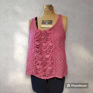 Mudd sleeveless crop top shirt /tunic in lacy raspberry, sheer lace w un…